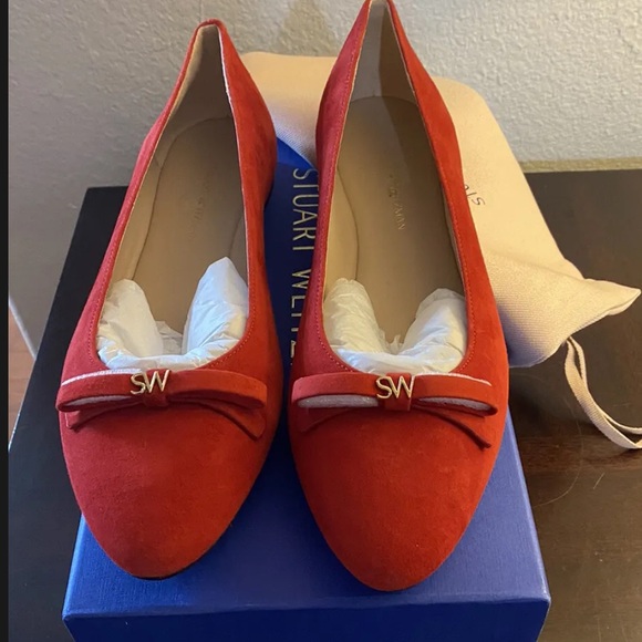 NEW Stuart Weitzman Jodie Red Suede Bow Flat, US Size 8 MSRP $350 - Picture 6 of 6